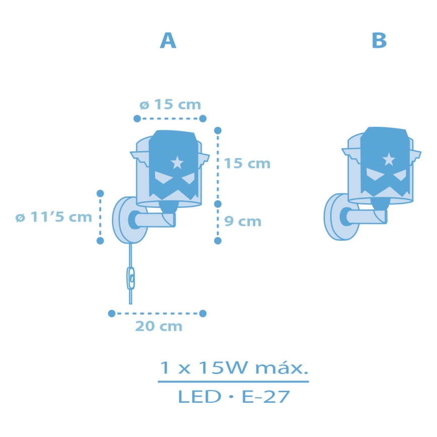 Dalber 61819 - Bērnu sienas lampa ZILA HERO 1xE27/15W/230V