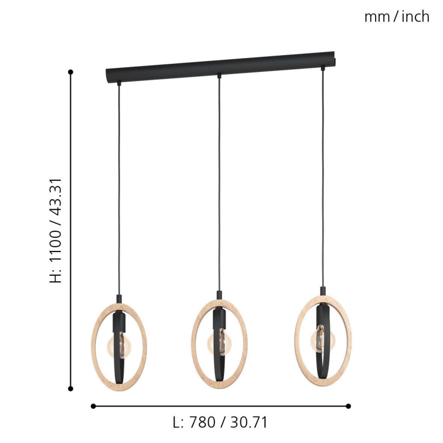 Eglo - Lustra ar auklu 3xE27/40W/230V