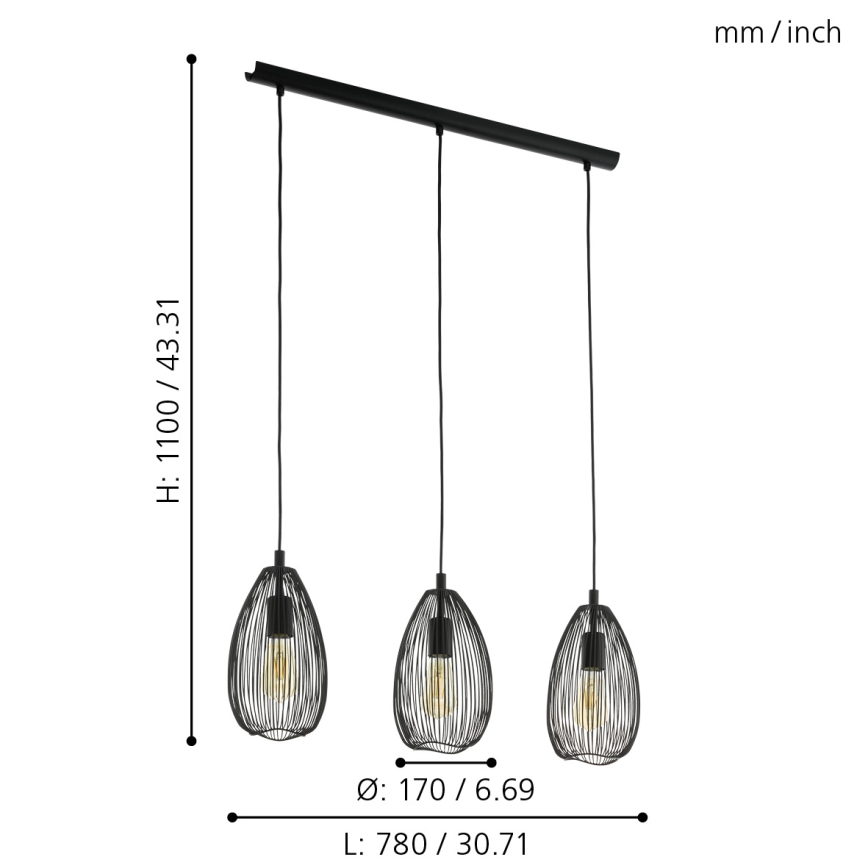 Eglo 49142 - Lustra ar auklu CLEVEDON 3xE27/60W/230V