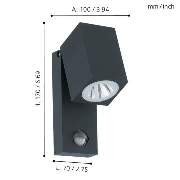 Eglo - Āra LED sienas gaismeklis ar sensoru LED/5W/230V IP44