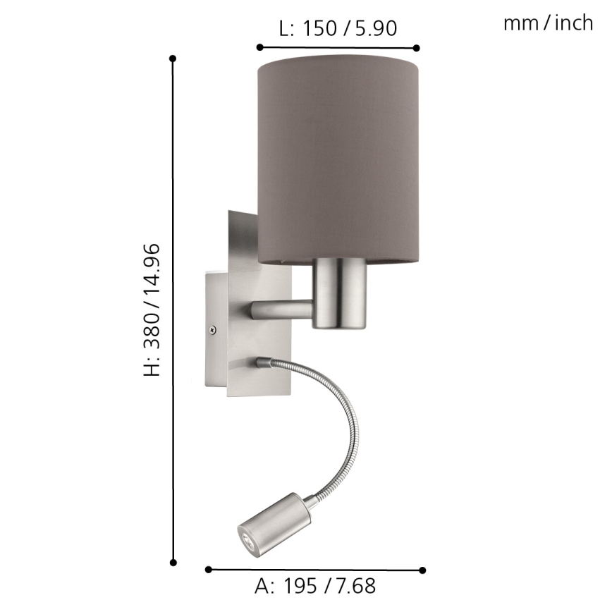 Eglo - LED Pielāgojama lampa 1xE27/40W+LED/3,8W pelēka