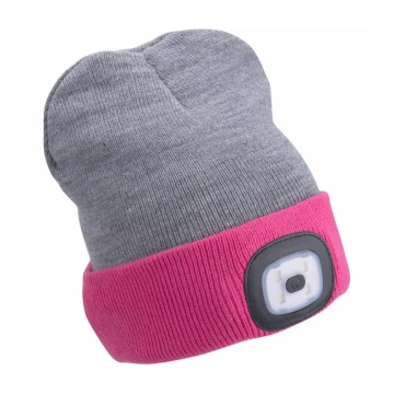 Extol - Cepure ar lukturi un USB uzlādi 300 mAh pelēka/rozā, izmērs UNI
