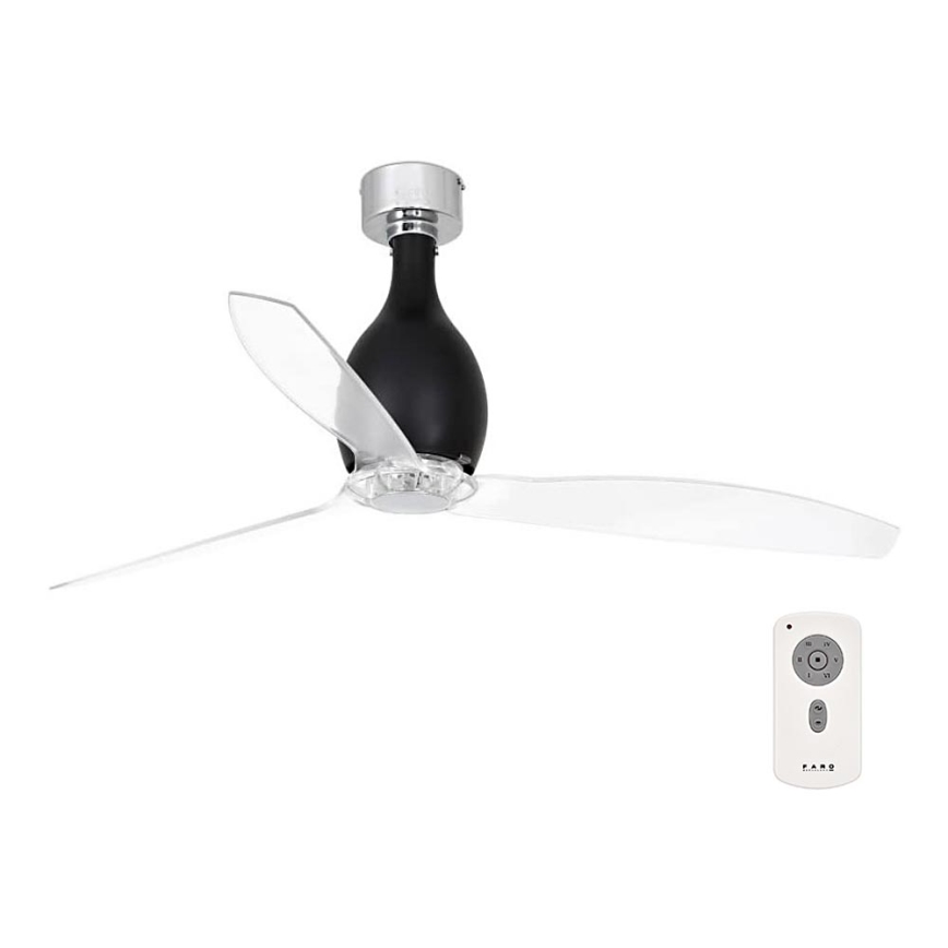 FARO 32027-Griestu ventilators MINI ETERFAN melna/caurspīdīga d.128 cm+tālvadības pults