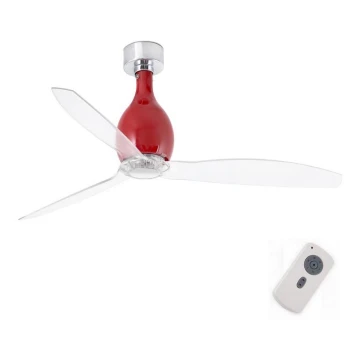 FARO 32029 - Griestu ventilators MINI ETERFAN sarkana/caurspīdīga d. 128 cm + tālvadības pults