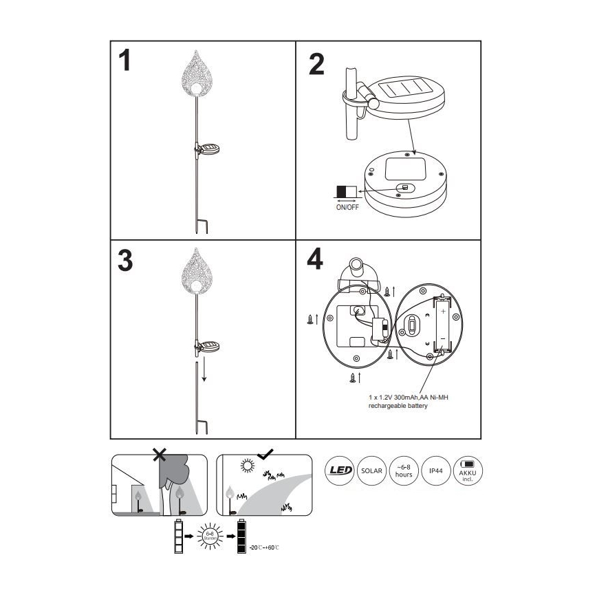 Globo - LED Saules enerģijas lampa LED/0,06W/3,2V 300mAh IP44