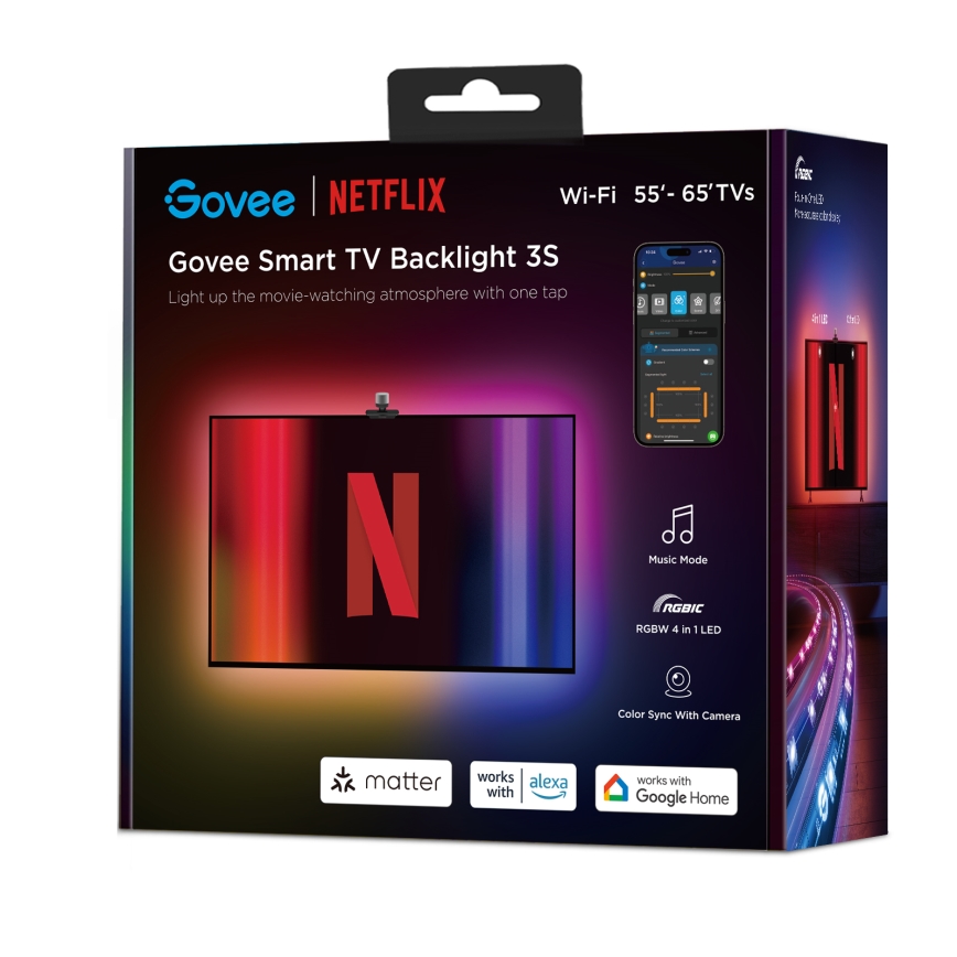 Govee - Backlight 3S Netflix TV 55-65" SMART LED aizmugurējais apgaismojums RGBICW Wi-Fi + tālvadības pults