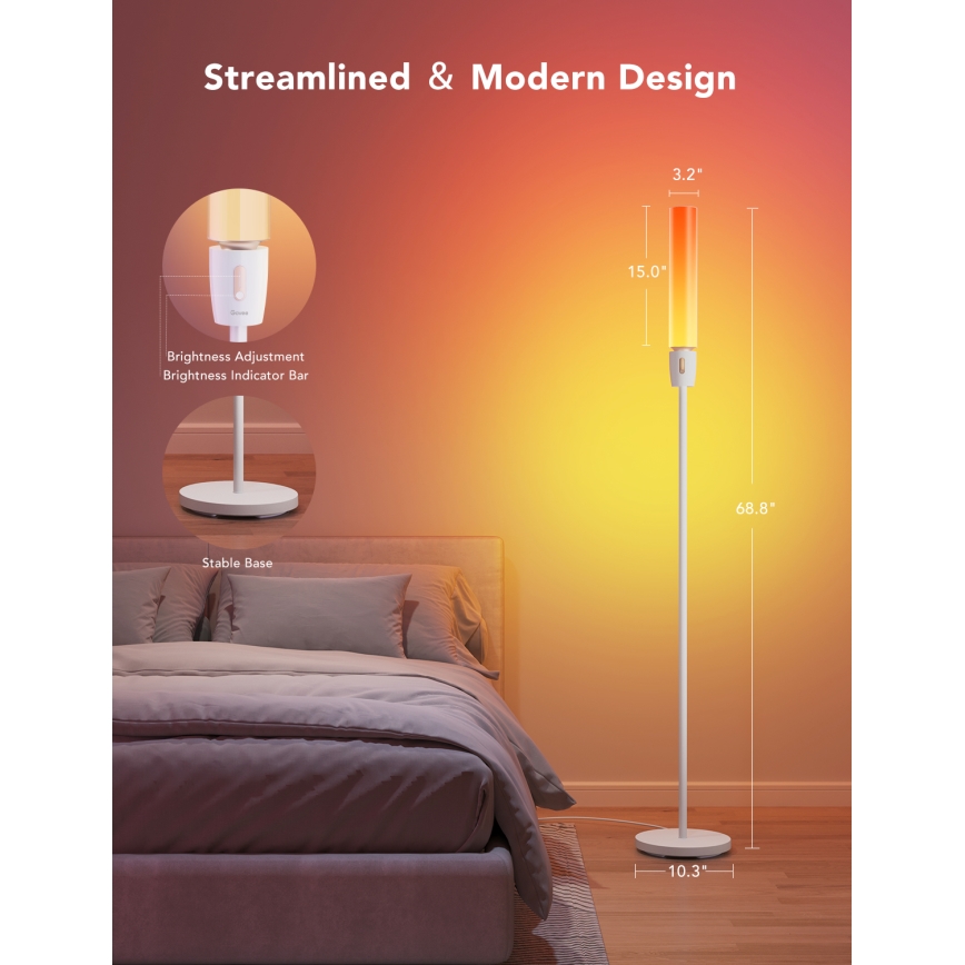 Govee - LED Aptumšojama grīdas stāvlampa CYLINDER SMART RGBICWW 2200-6500K