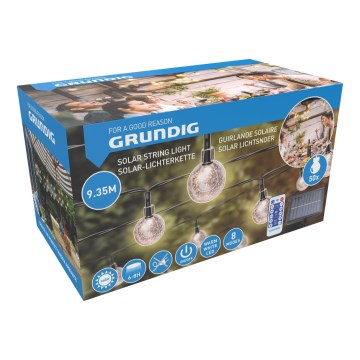 Grundig - LED Aptumšojama saules enerģijas virtene 50xLED/8 funkcijas 9,35m silti balta + tālvadības pults