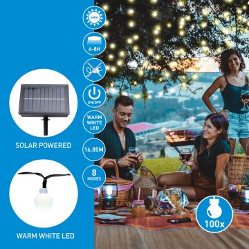 Grundig - LED Saules enerģijas virtene 100xLED/8 funkcijas 16,85m silti balta