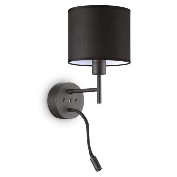 Ideal Lux - LED Elastīga lampa ar stiprinājumu KOMPLEKTS UP 1xE27/42W + LED/3W/230V CRI 90 USB melna