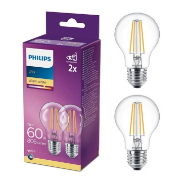 IEPAKOJUMS 2x LED Spuldze Philips A60 E27/7W/230V 2700K