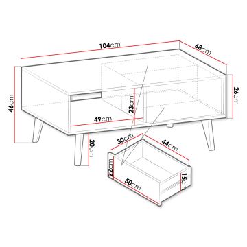 Kafijas galdiņš WILLOW 46x104 cm melna/ozolkoka izstrādājums