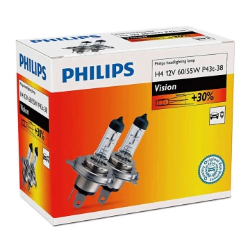 KOMPLEKTS 2x Auto spuldze Philips VISION 12342PRC2 H4 P43t-38/60W/55W/12V 3200K