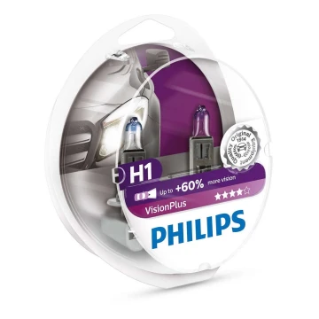 KOMPLEKTS 2x Auto spuldze Philips VISION PLUS 12258VPS2 H1 P14,5s/55W/12V 3250K