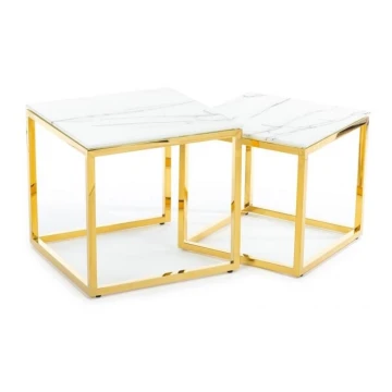 KOMPLEKTS 2x Kafijas galdiņš LIGHT 42x45 cm zelta/balta marmora