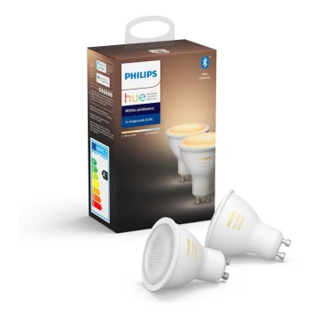 KOMPLEKTS 2x LED Aptumšojama spuldze Philips Hue WHITE AMBIANCE GU10/5W/230V 2200–6500K