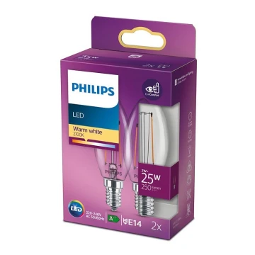KOMPLEKTS 2x LED Spuldze VINTAGE Philips E14/2W/230V 2700K