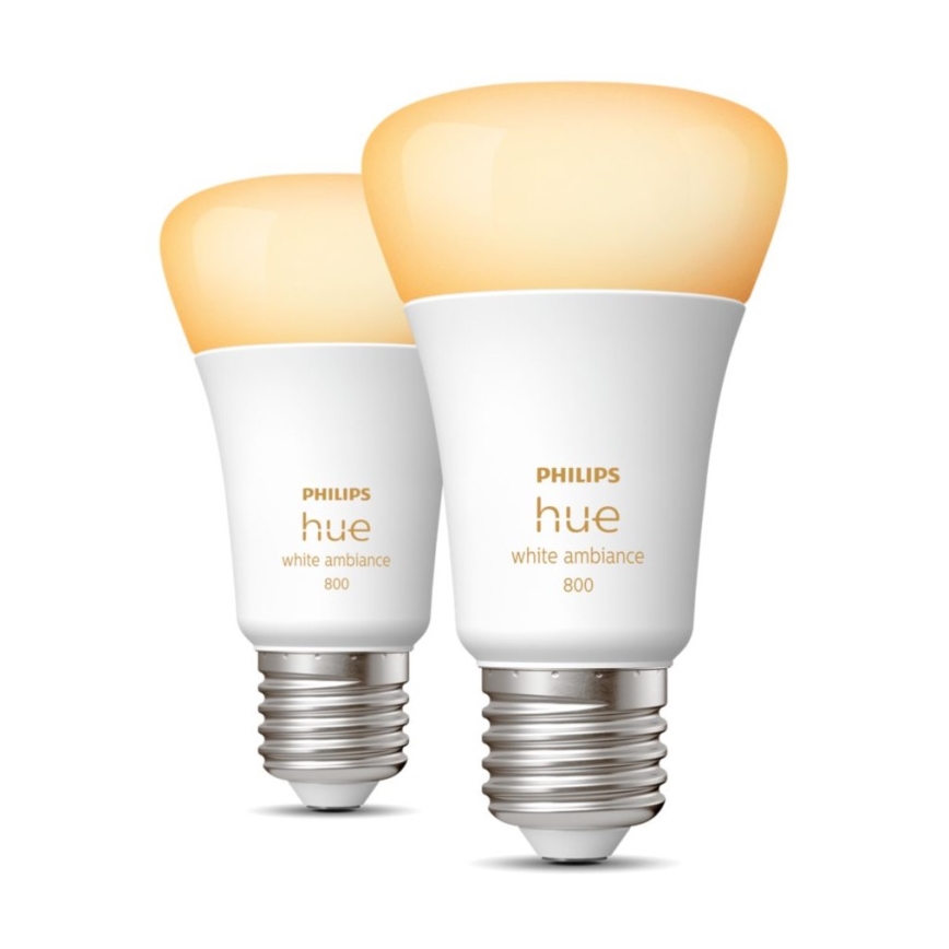 KOMPLEKTS 2xLED Aptumšojama spuldze Philips Hue WHITE AMBIANCE E27/6W/230V 2200-6500K