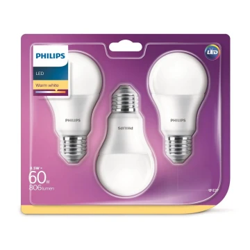 KOMPLEKTS 3x LED Spuldze Philips A60 E27/8,5W/230V 2700K