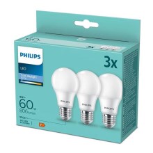 KOMPLEKTS 3x LED Spuldze Philips A60 E27/8W/230V 6500K