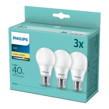 KOMPLEKTS 3x LED Spuldze Philips E27/5,5W/230V 2700K