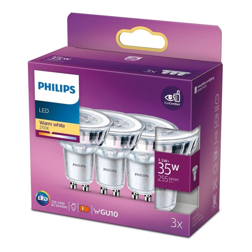 KOMPLEKTS 3x LED Spuldze Philips GU10/3,5W/230V 2700K