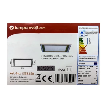 Lampenwelt - LED RGBW Aptumšojama griestu lampa LYNN LED/29,5W/230V 2700-6500K + tālvadības pults