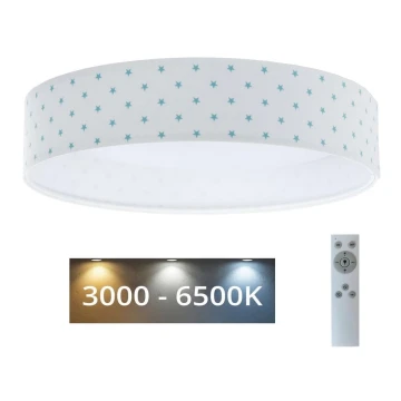 LED Aptumšojama bērnu griestu lampa SMART GALAXY KIDS LED/24W/230V 3000-6500K zvaigznes, balta/tirkīza + tālvadības pults