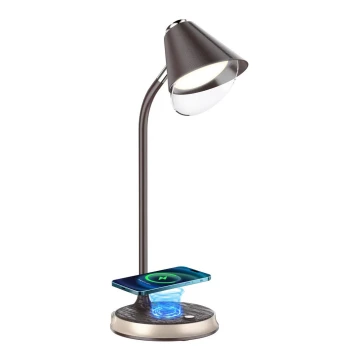 LED Aptumšojama galda lampa ar bezvadu uzlādi FINCH LED/9W/12/230V brūna/zelta