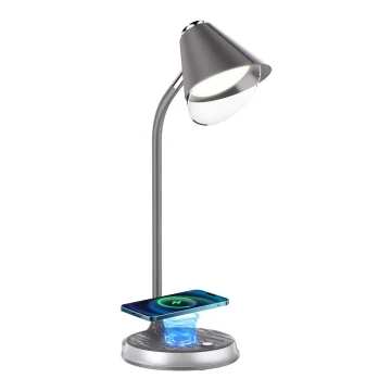 LED Aptumšojama galda lampa ar bezvadu uzlādi FINCH LED/9W/12/230V pelēka/hroms