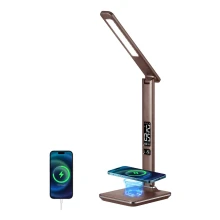 LED Aptumšojama galda lampa ar bezvadu uzlādi QI and USB KINGFISHER LED/8,5W/230V brūna