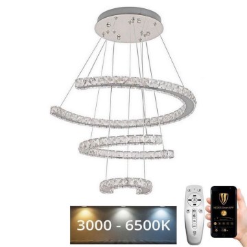 LED Aptumšojama kristāla lustra ar auklu LED/100W/230V 3000-6500K sudraba + tālvadības pults