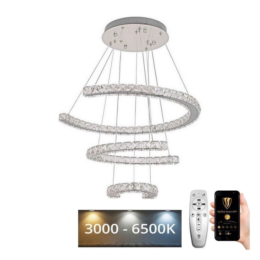 LED Aptumšojama kristāla lustra ar auklu LED/100W/230V 3000-6500K sudraba + tālvadības pults