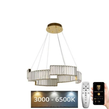 LED Aptumšojama kristāla lustra ar auklu LED/40W/230V 3000-6500K zelta + tālvadības pults