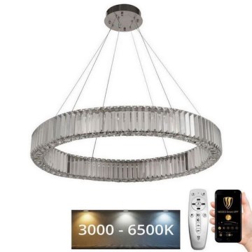 LED Aptumšojama kristāla lustra ar auklu LED/50W/230V 3000-6500K hroms + tālvadības pults