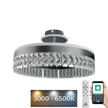 LED Aptumšojama kristāla virsapmetuma lustra LED/75W/230V 3000-6500K hroms + tālvadības pults