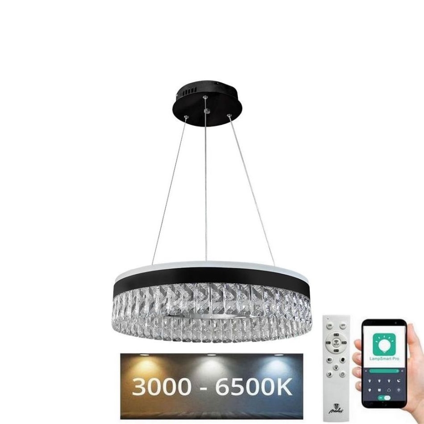 LED Aptumšojama kristāls lustra ar auklu LED/90W/230V 3000-6500K melna + tālvadības pults