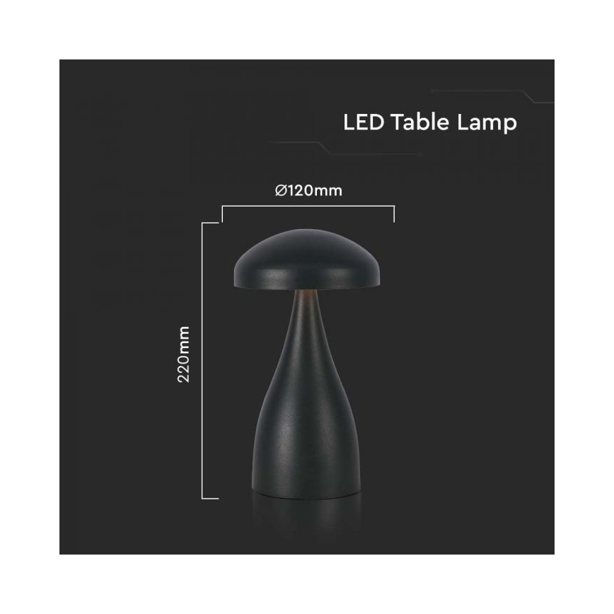 LED Aptumšojama uzlādējama skārienvadāma galda lampa LED/1W/5V 3000-6000K 1800 mAh melna