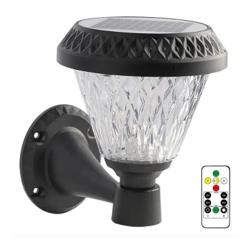 LED Aptumšojama saules enerģijas sienas lampa LED/0,8W/5,5V IP44 + tāvadības pults