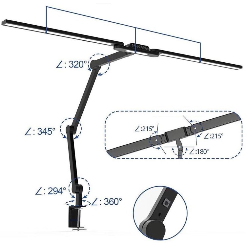 LED Aptumšojama skārienvadāma elastīga galda lampa LED/24W/230V 3000-6500K CRI 92 melna