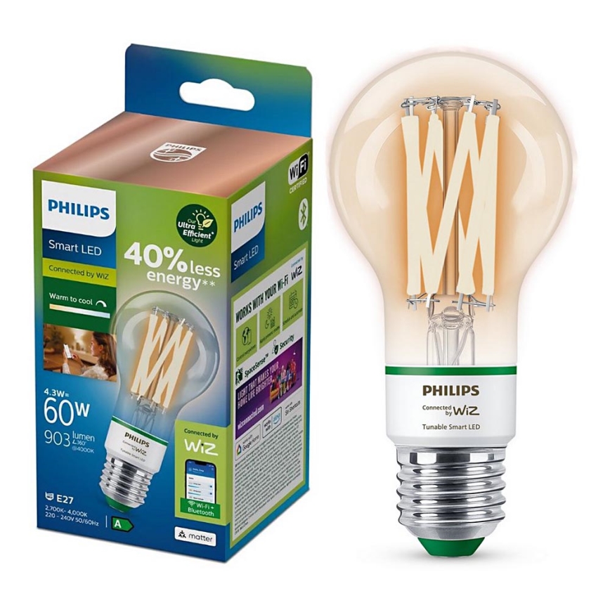 LED Aptumšojama spuldze Philips A60 E27/4,3W/230V 2700-4000K CRI 90 Wi-Fi