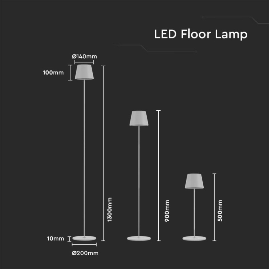 LED Aptumšojama uzlādējama grīdas stāvlampa 3in1 LED/4W/5V 4400 mAh 3000K IP54 balta