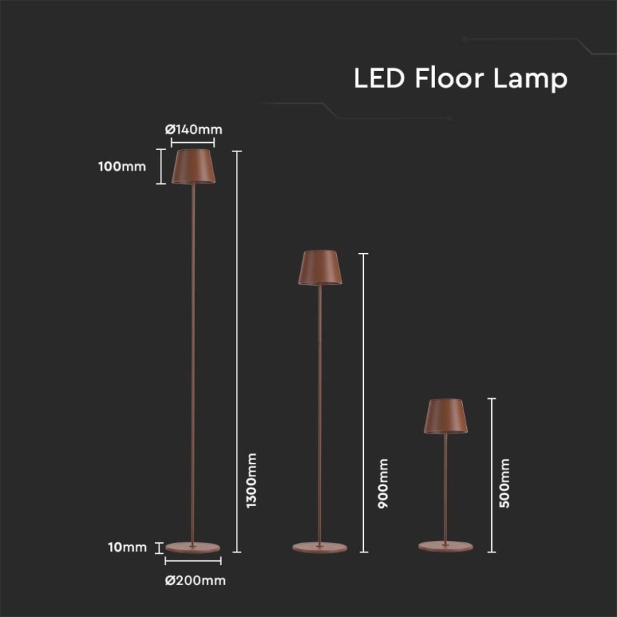 LED Aptumšojama uzlādējama grīdas stāvlampa 3in1 LED/4W/5V 4400 mAh 3000K IP54 brūna