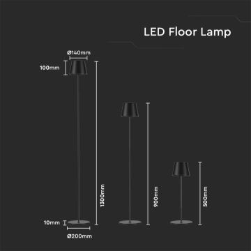 LED Aptumšojama uzlādējama grīdas stāvlampa 3in1 LED/4W/5V 4400 mAh 3000K IP54 melna