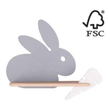 LED Bērnu sienas lampa ar plauktu RABBIT LED/4W/230V pelēka/balta/koks - FSC sertifikāts