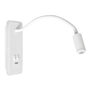 LED Elastīgs wall maza lampa ar USB BASE 1xLED/8W+1xLED/2W/230V balta