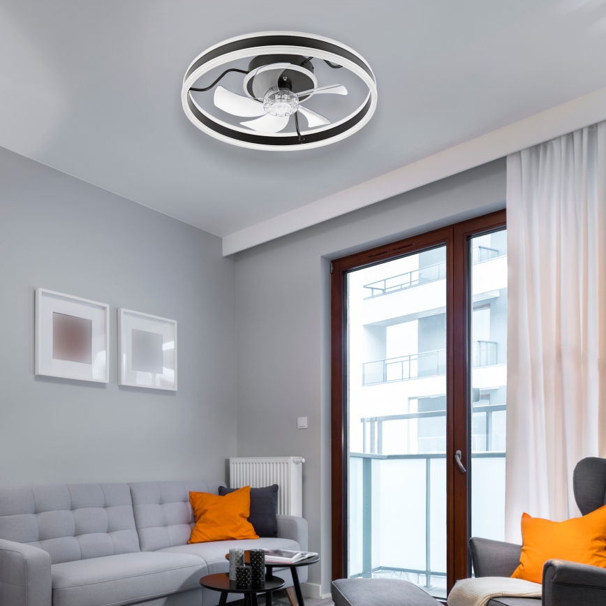 LED Aptumšojama griestu lampa ar ventilatoru APOLLO LED/38W/230V melna + tālvadības pults