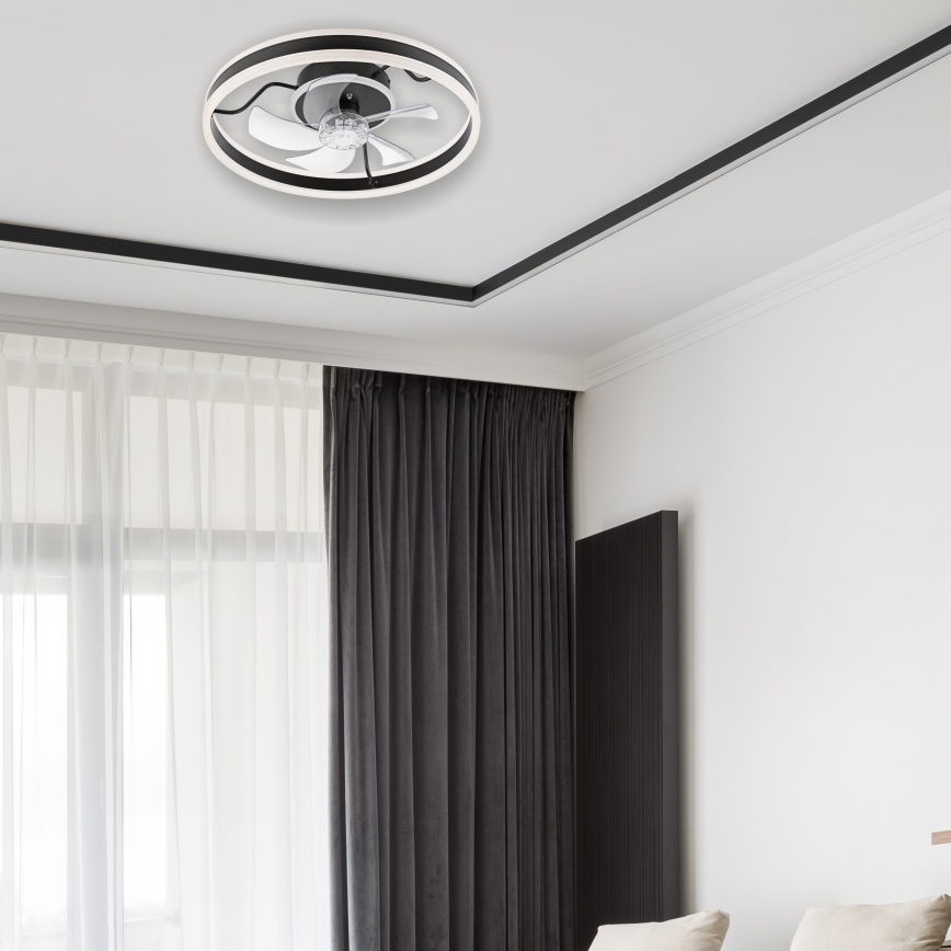 LED Aptumšojama griestu lampa ar ventilatoru APOLLO LED/38W/230V melna + tālvadības pults