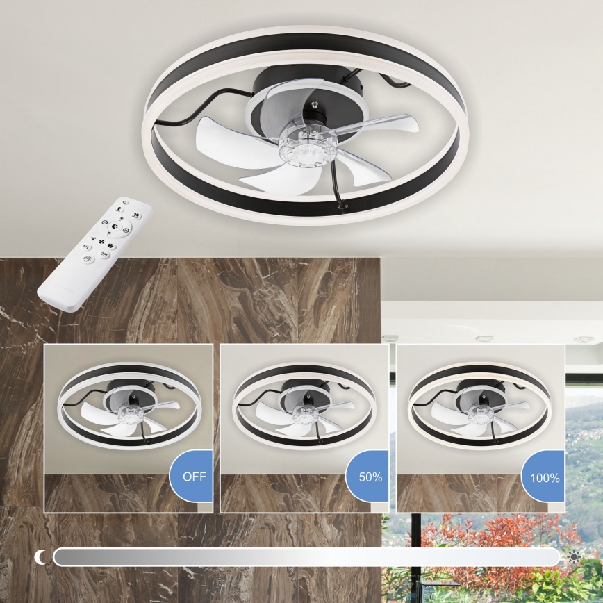 LED Aptumšojama griestu lampa ar ventilatoru APOLLO LED/38W/230V melna + tālvadības pults