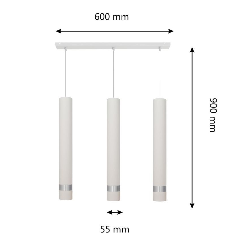 LED Lustra ar auklu TUBA 3xGU10/6,5W/230V balta/spīdīgs hroms